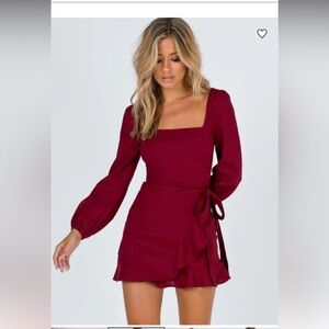 Princess Polly Red Sheath Mini Dress with Bishop Sleeves short fall euro summer